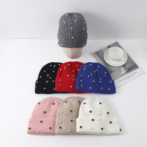 Unisex Phong Cách Sáng Bóng Slouchy Beanie Hat Với Rhinestone Cho Mùa Đông Căng Người Đàn Ông Phụ Nữ Tai Đan Còng Mũ Sọ - Product Image 1