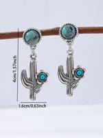 26 Western Till Retro Vintage Turquoise Texas Cowboy Long Horn Bull Head Spade Pendant Dangle Earrings for Women Fashion Jewelry