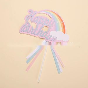 Adornos de Papel para Pastel de Cumpleaños con Diseño de Arcoíris, Decoración para Pastel - Product Image 5
