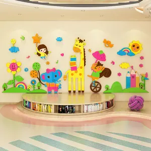 Nouveau design maternelle salle de classe décoration murale 3D chambre d'enfants centre d'éducation précoce dessin animé autocollant mural