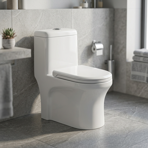 WC monobloc UF en céramique indienne, monobloc, à chasse directe, blanc, à poser au sol, avec couvercle de siège - Product Image 1