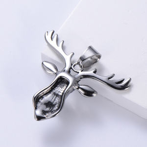 Venta al por mayor de acero inoxidable de alta calidad Vintage 3D diseño ciervo asta alce cabeza turquesa colgante collar para hombres mujeres - Product Image 4