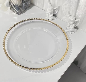 <span class=keywords><strong>Assiette</strong></span> ronde en plastique de 13 pouces <span class=keywords><strong>Assiette</strong></span> de mariage de luxe <span class=keywords><strong>perle</strong></span> cadre doré transparent - Product Image 4