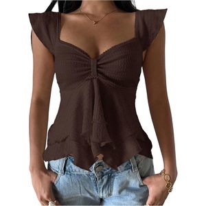 Top Corto de Gasa con Volantes y Escote Corazón para Mujer, Elegante y Ajustado, Ideal para Salir de Noche en Verano - Product Image 1