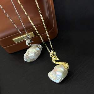 Pendentif en perle de ballon de 13-15 mm, grande perle, sur chaîne de pull en or et argent de 60 cm, pendentifs et breloques en perles multi-tailles - Product Image 4