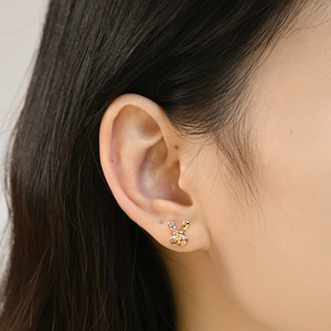 Pendientes con Forma de Conejo, Oro Rosa de 18K, Diamante Natural y Zafiro Rosa, Pendiente de un Solo Lado, Regalo de Cumpleaños para Niñas - Product Image 4