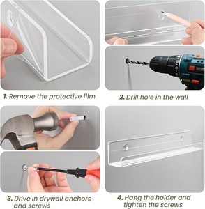 6 Pezzi Mensole Fluttuanti Moderne in Acrilico Trasparente Nero, Spessore 3mm, Supporto <span class=keywords><strong>da</strong></span> Parete per Dischi, Espositore per Camera <span class=keywords><strong>da</strong></span> Letto e Soggiorno, <span class=keywords><strong>Porta</strong></span> Riviste - Product Image 4