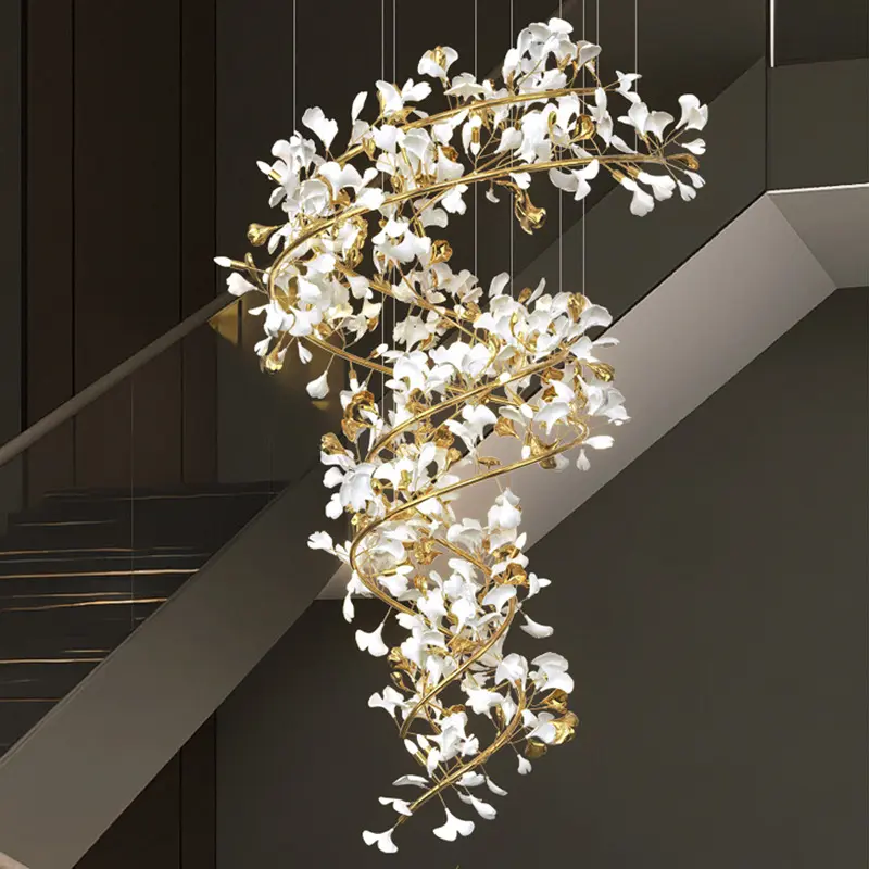 مخصص فندق الذهب كبيرة led طويلة الدرج مصابيح قلادة للثريا السقف أضواء الإضاءة الفاخرة الحديثة الثريات البلورية/ النجف الكريستالي