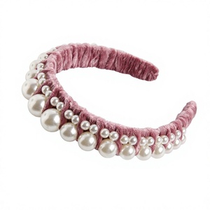 Velvet Pearl <b>Headband</b> for Women Elegant Wedding Hairband Pearls 14 CM <b>Elastic</b> Hair Accessory Hemasa Fashions Brand Party Daily - Product Image 1