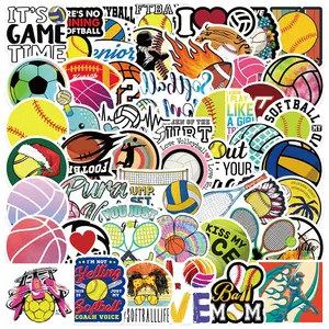 Stiker olahraga bola, 50 buah stiker permainan bola untuk anak perempuan dekorasi koper Laptop botol sepak bola voli bisbol