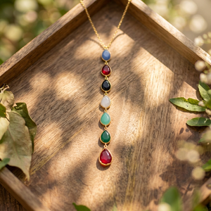 Elegant Vintage Gold Plated Pendant Necklace with Water Drop Natural Stones for Women Party Occasion Bezel Setting Brass Jewelry - Product Image 1