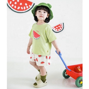 Ropa de verano para niñas, Conjunto de camiseta y pantalones cortos con estampado de frutas, de algodón, 2022 - Product Image 4