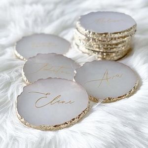 Home Tabletop Drink Natural Clear White Rose Quartz Small Large Size Crystal Stone Geode <strong>Agate</strong> Slice <strong>Coaster</strong> with Gold Trim - Product Image 3