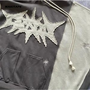 Sudadera con Capucha de Invierno HG2016 de Algodón 100% con Hombros Caídos, Efecto Desgastado, Parches Bordados y Lavado Ácido Vintage - Product Image 2