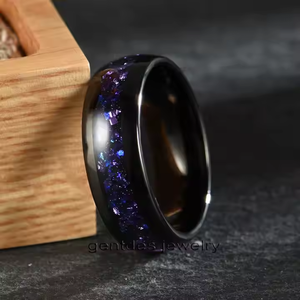 GentdesJewelry 8 мм полированный черный вольфрамовый измельченный фиолетовый песчаник инкрустация пара кольцо ювелирные изделия обручальные кольца кольцо - Product Image 3