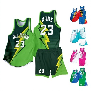 Conjunto de Uniforme de Baloncesto Personalizado con Estampado Sublimado, Diseño Verde Amarillo Relámpago, Unisex, Secado Rápido, para Adultos - Product Image 1