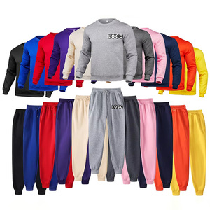 Conjunto Deportivo de Dos Piezas de Alta Calidad con Logotipo Personalizado, Sudadera de Cuello Redondo de Color Sólido para Deportes al Aire Libre, Pantalones Deportivos Unisex - Product Image 1