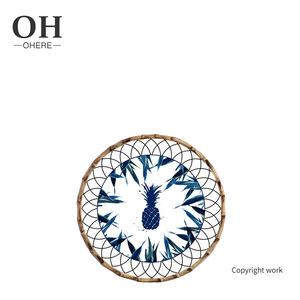 Assiette ronde en porcelaine fine Ohere Pineapple avec cadre en bambou, vaisselle pour cuisine occidentale, décoration d'intérieur, coffret cadeau - Product Image 5