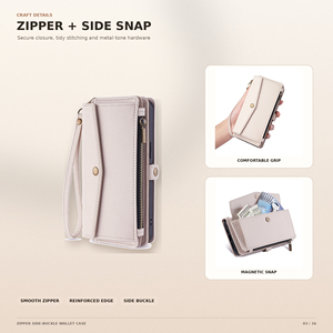 เคสโทรศัพท์แบบกระเป๋าสตางค์อเนกประสงค์พร้อมซิปด้านข้างสำหรับ <span class=keywords><strong>iPhone</strong></span> 18 17 16 15 14 13 Pro Max พร้อมช่องใส่บัตรและฝาครอบป้องกัน - Product Image 3