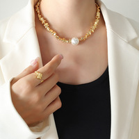Collier Géométrique Doré avec Fausses Perles pour Femme, Style Vintage Français, Bijoux Minimalistes Tendance, Vente en Gros