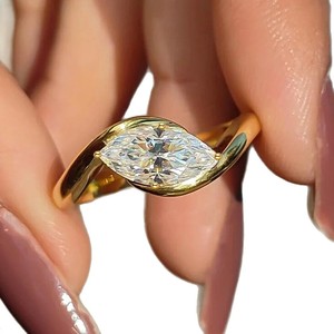 French Style Marquise Cut Sparkling CZ <b>Ring</b> For Women Niche Luxury Light Daily Wear <b>Statement</b> Jewelry - Product Image 1