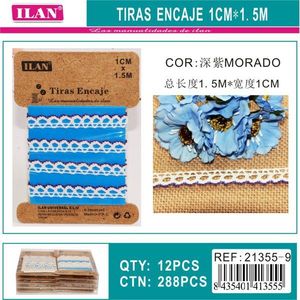 Nastri in pizzo ILAN 1 cm x 1,5 m viola per decorazioni artigianali - Product Image 3