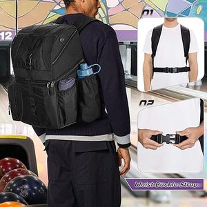 Mochila Deportiva Casual para Hombre, Bolsa Separada para Bolas de Bolos, Soporte para Bolas de Madera, Compartimento para Zapatos, Capacidad para 16 Zapatos, Múltiples Bolsillos - Product Image 4