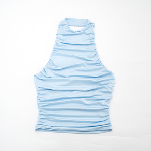 Viviblook Y26TP020 – Nouveau débardeur sexy plissé sans manches à col licou pour femme - Product Image 6