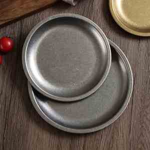 Plato Redondo de Acero Inoxidable Vintage para Barbacoa, Plato Plano de Fondo Bajo, Vajilla de Restaurante, Plato Metálico para Sushi, Pastel y Postre - Product Image 2