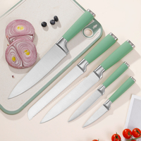 Ensemble de couteaux forgés de haute qualité pour chef, Santoku, utilitaire et à éplucher, deux pièces, ambidextres, avec manche creux et revêtement vert