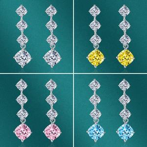 Boucles d'oreilles clous carrées à franges brillantes en argent 925 de luxe romantique 2022 pour femmes, zircon coloré, cadeau de fête - Product Image 6