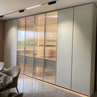Cloison de placard en aluminium, porte battante intérieure pré-montée, armoire en bois, meubles de chambre à coucher, portes de placard en verre miroir de 5 mm