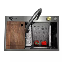 Évier de cuisine à cuve unique de haute qualité en acier inoxydable 304, fait à la main, à montage sur plan, avec robinet cascade, évier de cuisine de style campagnard
