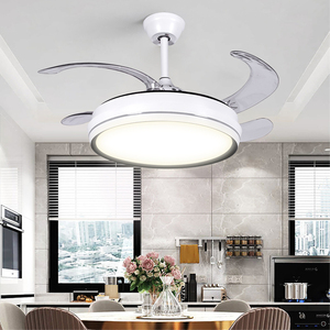 42 Inch Modern Whtle Black Modern Retractable Invisible <b>Ceiling</b> Fan With Led <b>Light</b> and <b>Remote</b> <b>Control</b> for Living Room - Product Image 4