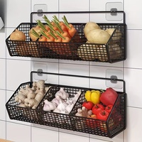 Wandmontage metalen opbergmand zonder boren, keuken fruit- en groente organizer rek voor aanrecht, voorraadkast, badkamer