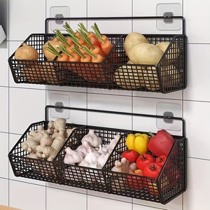 <span class=keywords><strong>Panier</strong></span> de rangement mural pour cuisine en fil métallique durable pour épices, ail, oignons, légumes – Outil idéal pour le nettoyage de la vaisselle - Product Image 1