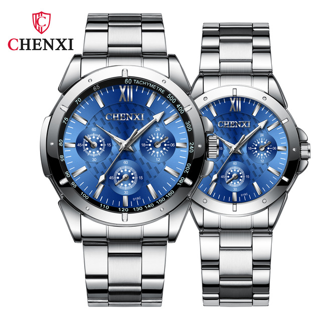 QUARTZ WATCH CHENXI Brand Couple Watch Men's and Women's Decorative Three-Eyes Waterproof Quartz Steel Band