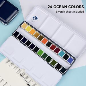 Pintura de Acuarela Sólida con Temática Oceánica, 24 Colores Vibrantes, Fuerte Capa de Difusión, para Artistas, Aficionados al Dibujo, Suministro al por Mayor - Product Image 2