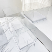 Boîte à gâteau carrée transparente 2-en-1 de qualité alimentaire, pliable, avec fenêtre transparente, en PET + carton blanc, vente en gros