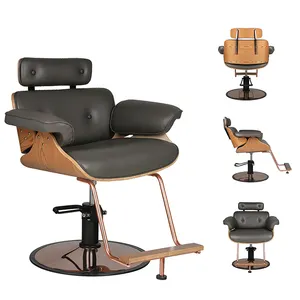 American style Wooden hair barber chair leather Salon sejour modern equipment furniture set for sale