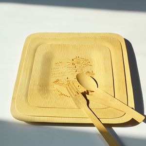 Disposable Bamboo Plates Square 1.5MM Thickness Customizable Pattern Takeaway Cutlery Set - Product Image 4
