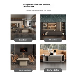 Luxury High-end Modern Office Boss <strong>Desk</strong> with Stainless Steel Panel Design <strong>Extendable</strong> Wood Top for Commercial Use - Product Image 3