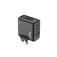 Bloc chargeur rapide USB C GaN 2C1A 67W 3 ports avec écran TFT intelligent et commande tactile pour Phone 18, Mac Book, Powerbank et autres