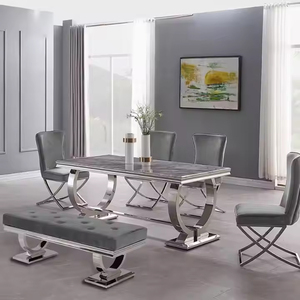 Juego de Comedor de Lujo para Casa con Mesa Rectangular de Mármol y Acero Inoxidable para 6 Personas con Sillas - Product Image 5