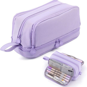 Pencil <b>Bag</b> Fabric Zipper Closure Multi Functional <b>School</b> Office Use Pastel Colors Student Stationery Case - Product Image 3