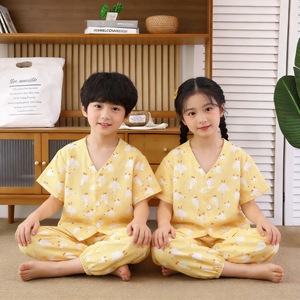 Ropa de Dormir de Verano para Niños - Conjunto de Manga Corta Clase A para Niños y Niñas, Cuello en V, Ligero, Ropa para el Hogar, Pijamas - Product Image 3