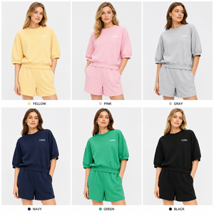 Ensemble de survêtement décontracté 2 pièces surdimensionné pour femme avec logo personnalisé, manches courtes, vente en gros, fabricant - Product Image 3