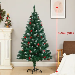 Sevenlots 150CM Luxury Outdoor Christmas Tree 70833 PVC Reb Berry Pine Cone Material