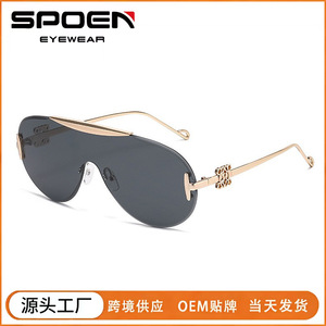 Gafas de sol sin montura con lentes de espejo UV400, ligeras, estilo piloto, para mujer, uso casual - Product Image 5