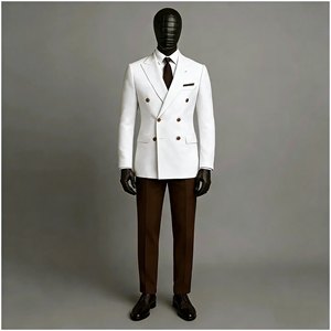 <span class=keywords><strong>Ensemble</strong></span> de costumes pour hommes 2 pièces, veste champagne, pantalon marron, double boutonnage, revers pointus, formel, business, décontracté, tenues de marié - Product Image 6